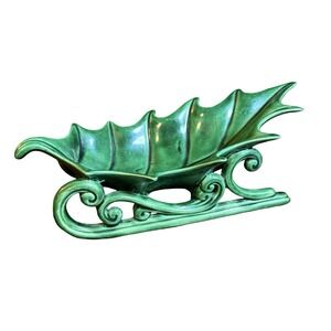 Vintage 1960's Atlantic Mold Ceramic Holly Sleigh Hobbyist Piece Christmas Candy